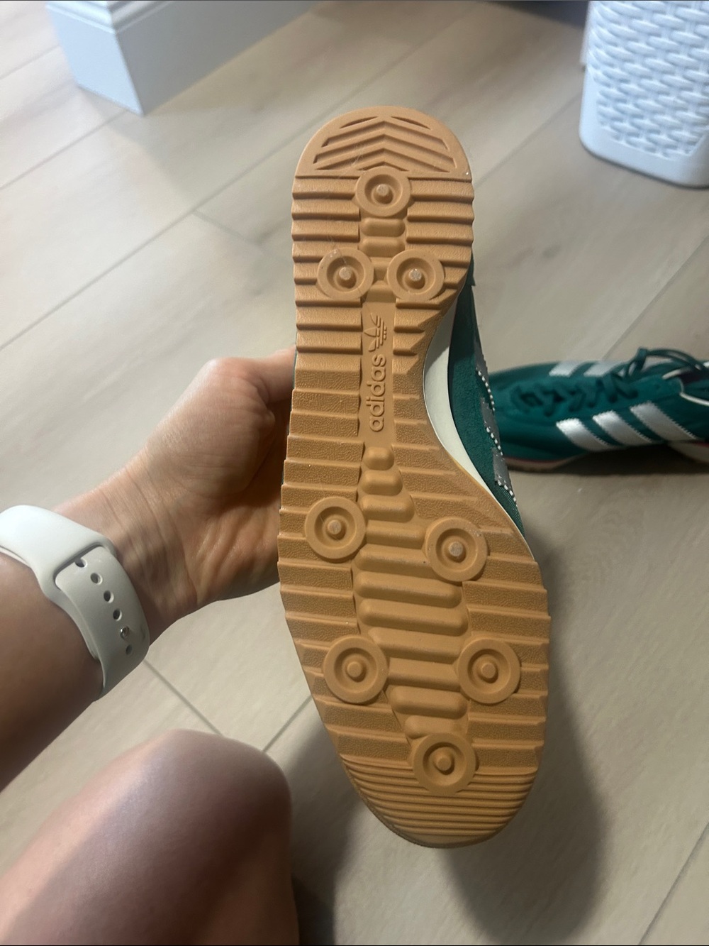 adidas Green and White Retro Runner Sneakers - Picture 3 of 5